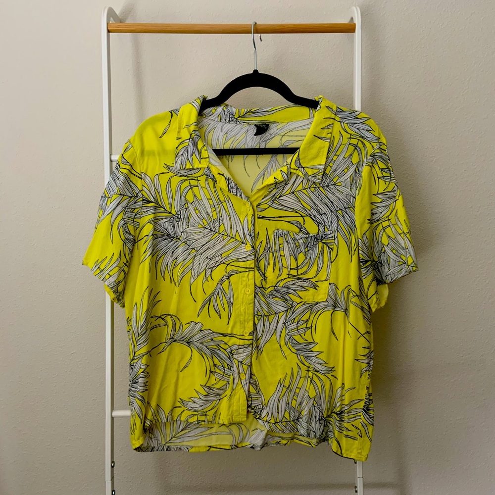 Graphic floral print me one yellow button down